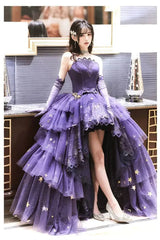 فستان الحفلة الراقصة الأنيق ذو النجوم الأرجوانية على شكل حرف A Love النجمة الأرجوانية الأنيقة لوليتا