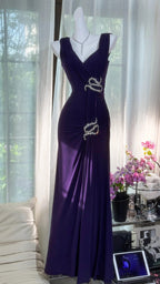 Elegant Purple Strapless Chiffon Long Prom Dresses