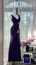 Elegant Purple Strapless Chiffon Long Prom Dresses