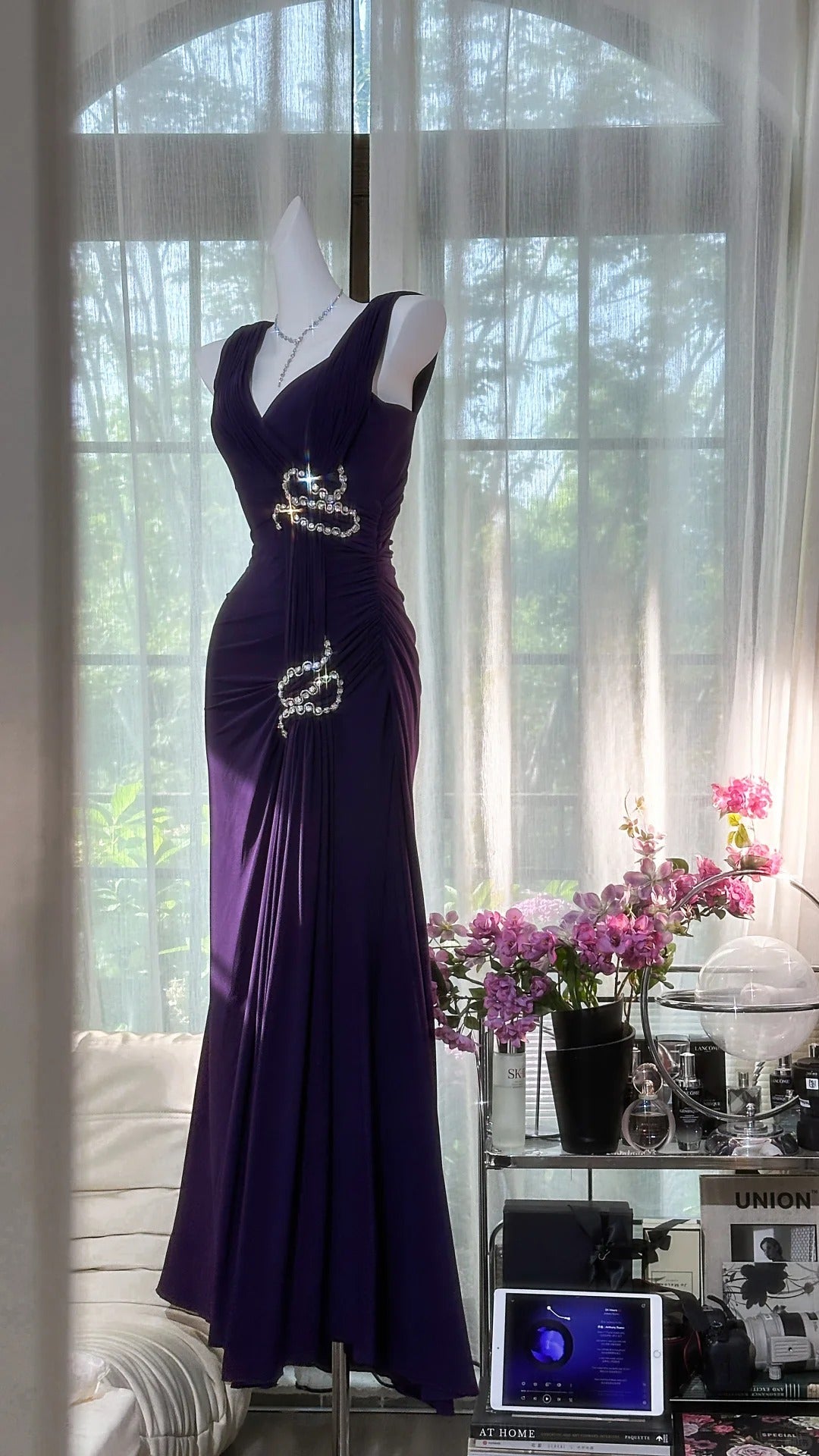 Elegant Purple Strapless Chiffon Long Prom Dresses Main image