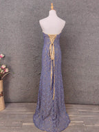 Elegant Purple Sweetheart Neck Split Lace Long Prom Dresses Evening Dresses