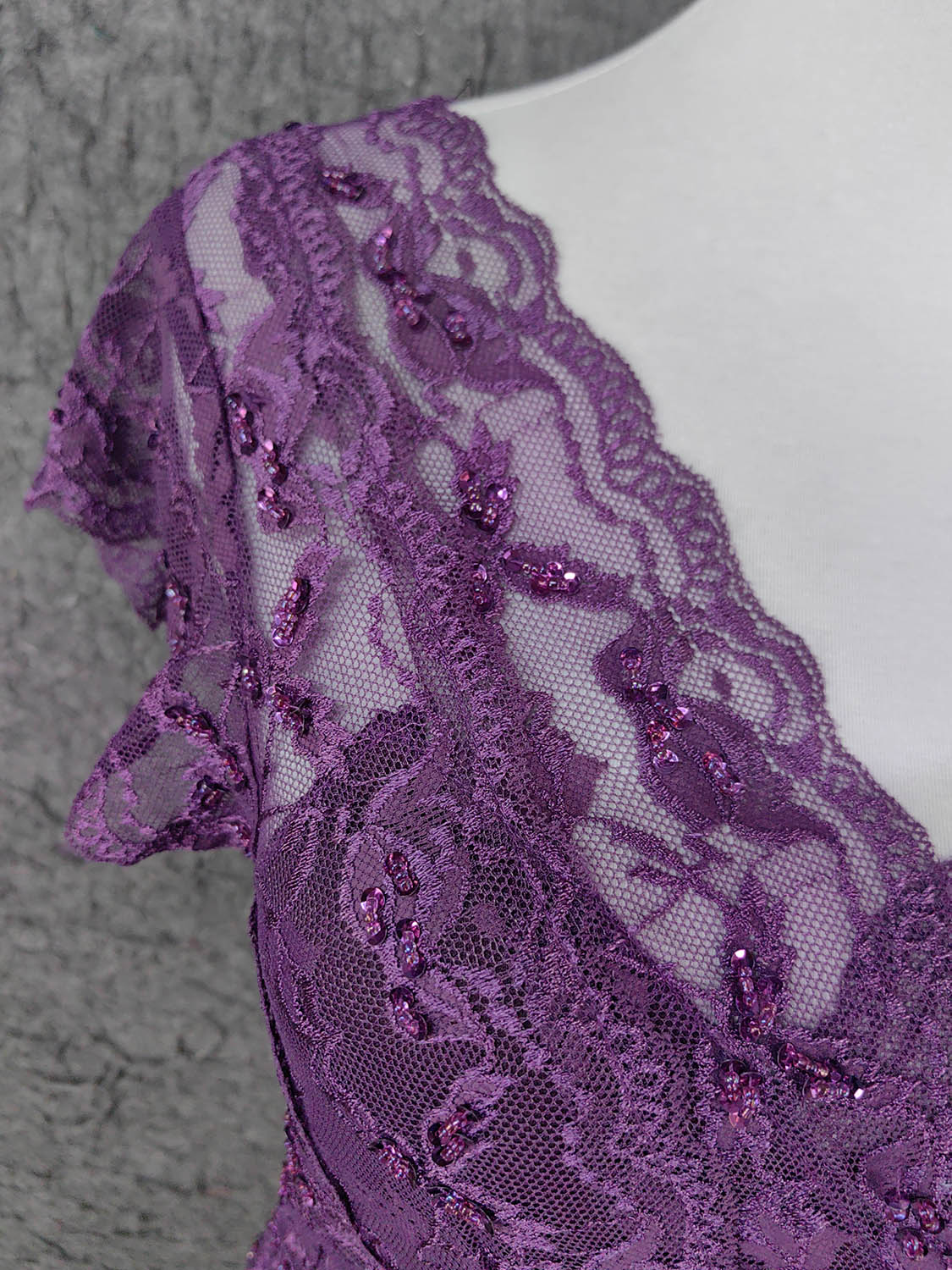 Elegant Purple V-Neck Lace Long Prom Dresses Evening Dresses