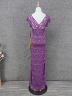 Elegant Purple V-Neck Lace Long Prom Dresses Evening Dresses