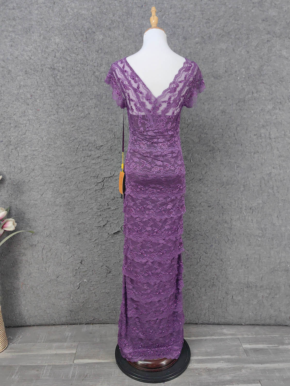 Elegant Purple V-Neck Lace Long Prom Dresses Evening Dresses