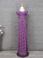 Elegant Purple V-Neck Lace Long Prom Dresses Evening Dresses