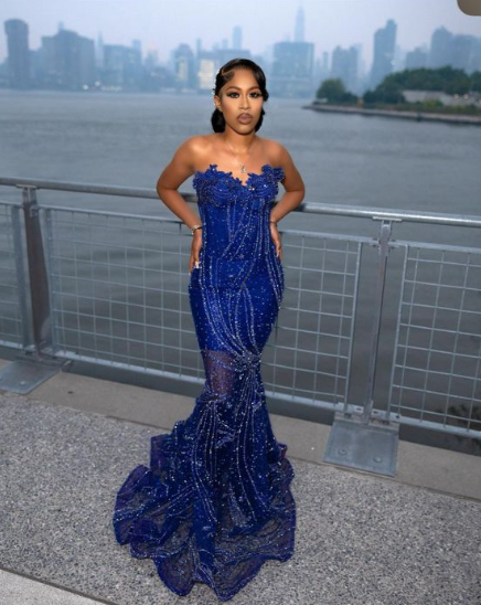 Elegant Royal Blue Sequin Beaded Appliques Mermaid Prom Dress