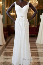 Elegant Ruffle Beading Chiffon Sheath Wedding Dresses