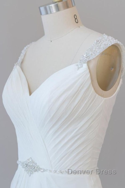 Elegant Ruffle Beading Chiffon Sheath Wedding Dresses