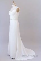 Elegant Ruffle Beading Chiffon Sheath Wedding Dresses