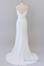 Elegant Ruffle Beading Chiffon Sheath Wedding Dresses