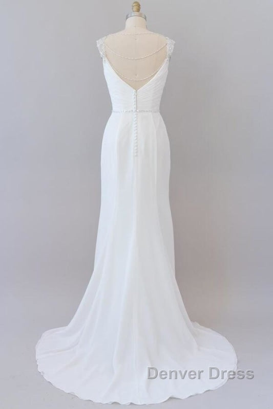 Elegant Ruffle Beading Chiffon Sheath Wedding Dresses