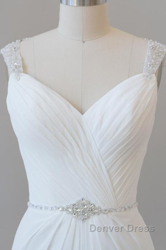 Elegant Ruffle Beading Chiffon Sheath Wedding Dresses