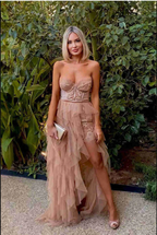 Elegant Rust Tiered Ruffles Tulle Prom Dresses
