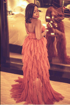 Elegant Rust Tiered Ruffles Tulle Prom Dresses