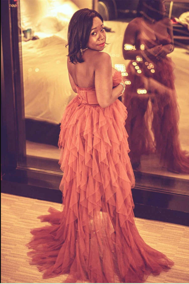 Elegant Rust Tiered Ruffles Tulle Prom Dresses