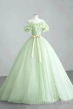 Elegant Sage Green Long Prom Dress, A Line Off The Shoulder Prom Dresses