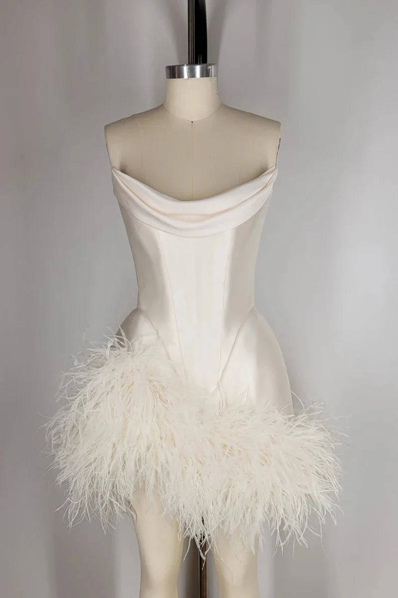 Elegant Satin Tube Top Feather Edge Bodycon 19Th Birthday Homecoming Dresses Secondary image