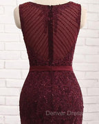 Elegant Scoop Sleeveless Tulle Mermaid Appliques Sequins Zipper Prom Dresses