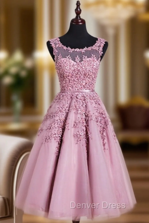 Elegant Scoop Tea Length School Homecoming Dresses Appliques