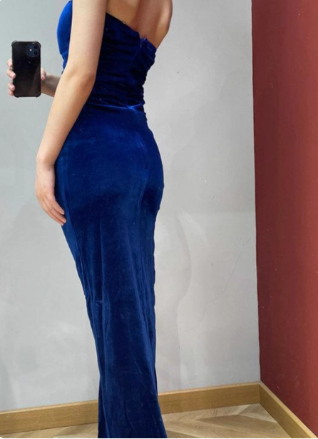 Elegant Sexy Royal Blue Sweetheart Neck Velvet Long Prom Dresses Evening Dresses Secondary image