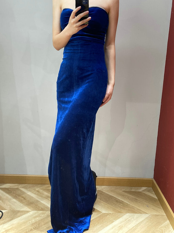 Elegant Sexy Royal Blue Sweetheart Neck Velvet Long Prom Dresses Evening Dresses
