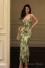 Elegant Sheath Spaghetti Straps Floral Green Prom Dresses Birthday Outfits Prom Gowns