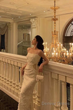Elegant Sheath Spaghetti Straps White Prom Dresses Birthday Outfits Prom Gowns