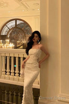 Elegant Sheath Spaghetti Straps White Prom Dresses Birthday Outfits Prom Gowns