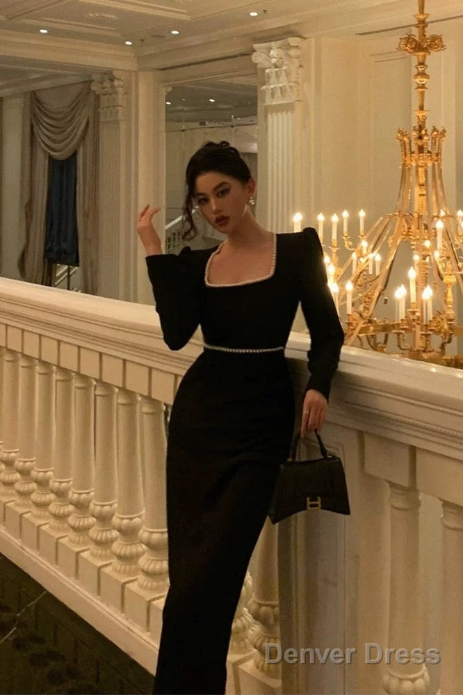 Elegant Sheath Square Neckline Black Velvet Prom Dresses Birthday Outfits Evening Gown Main image