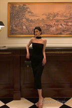 Elegant Sheath Strapless Black Prom Dresses Birthday Outfits Evening Gown