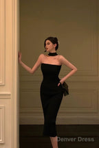 Elegant Sheath Strapless Black Prom Dresses Birthday Outfits Evening Gown