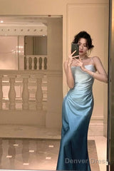 Elegant Sheath Straps Blue Prom Dresses Formal Dress