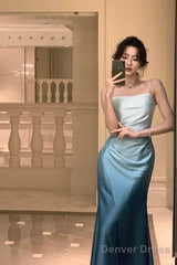Elegant Sheath Straps Blue Prom Dresses Formal Dress