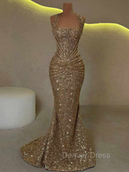 Elegant Sheath Straps Pleated Sweep Train Corset Prom Dress