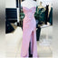 Elegant Sheath Sweetheart Sequin Pink Satin Slit Prom Dress
