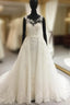 Elegant Sheer Lace Appliques Neckline Court Train Princess Wedding Dresses