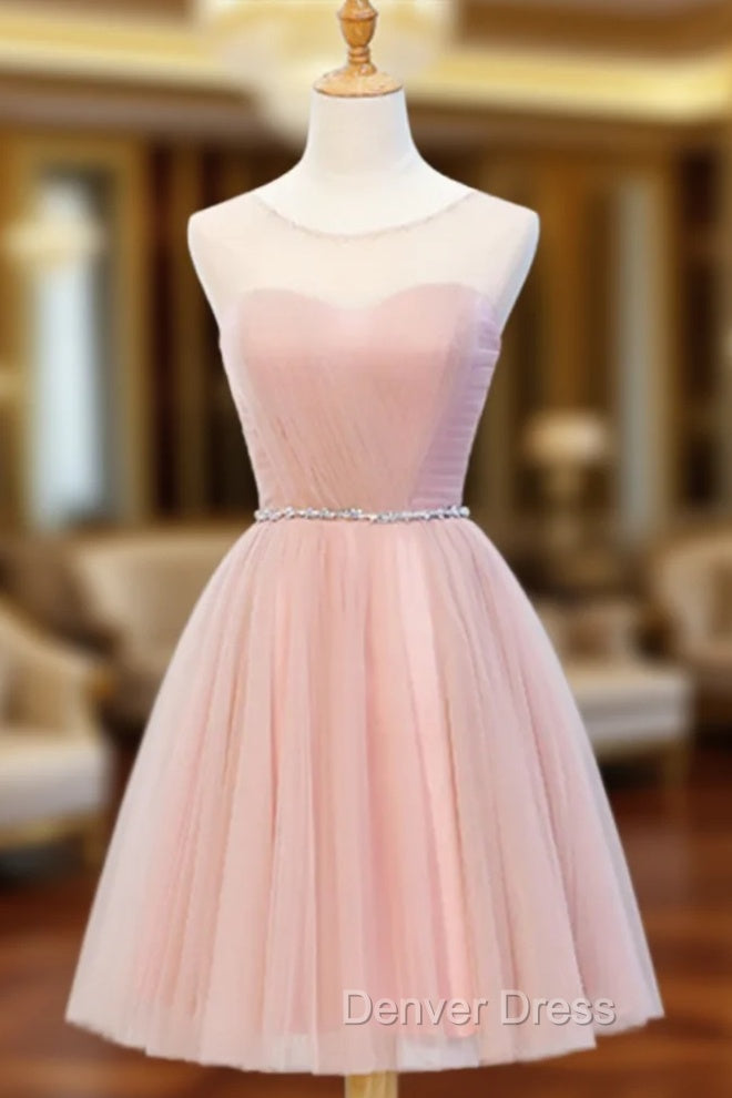 Elegant Short Pink Tulle Prom Dresses, Short Pink Tulle Formal Homecoming Dresses Main image