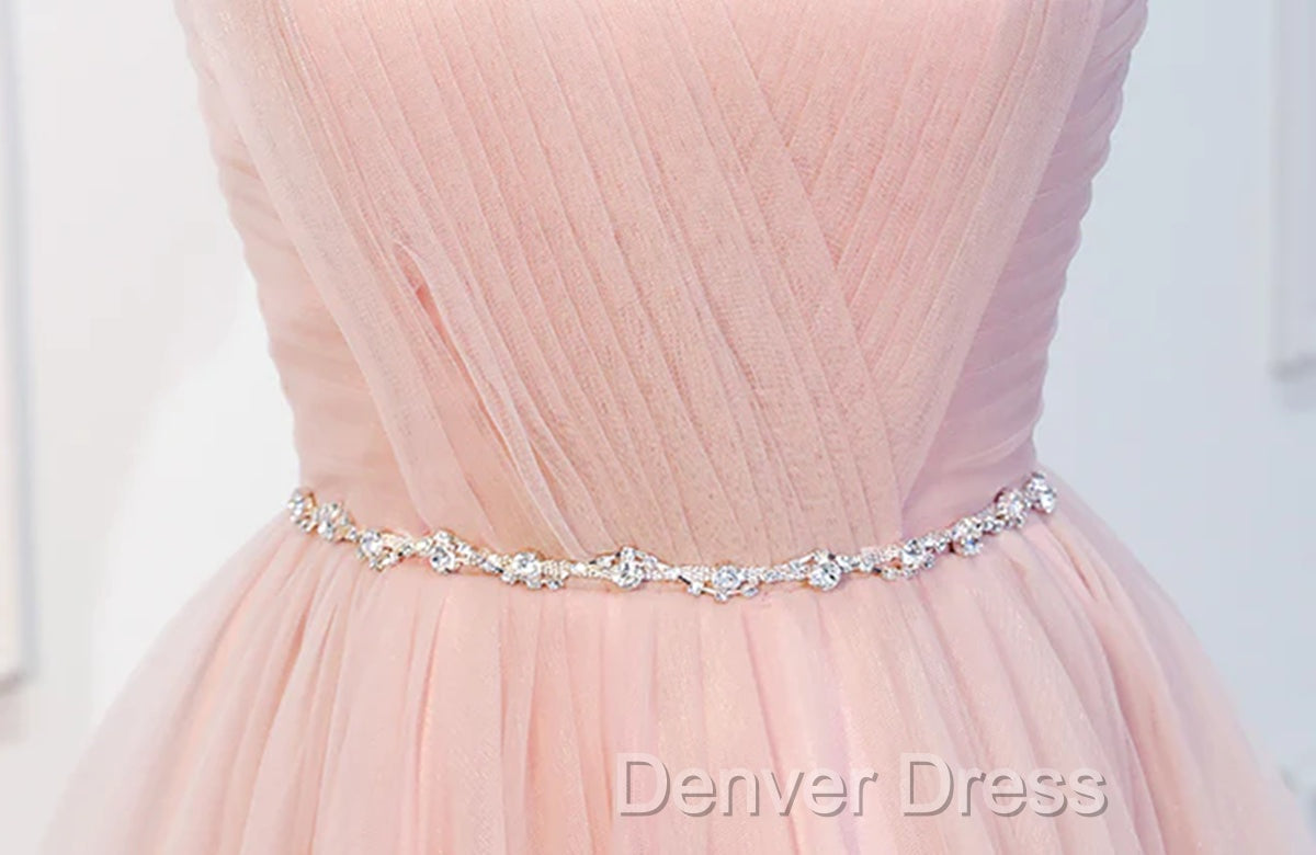 Elegant Short Pink Tulle Prom Dresses, Short Pink Tulle Formal Homecoming Dresses