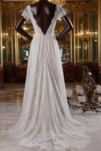 Elegant Short Sleeve A Line Lace Wedding Dresses