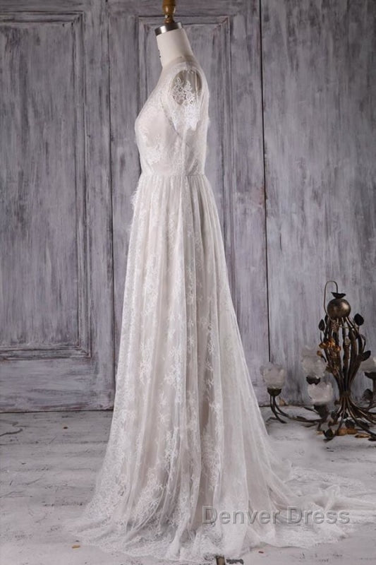 Elegant Short Sleeve A Line Lace Wedding Dresses
