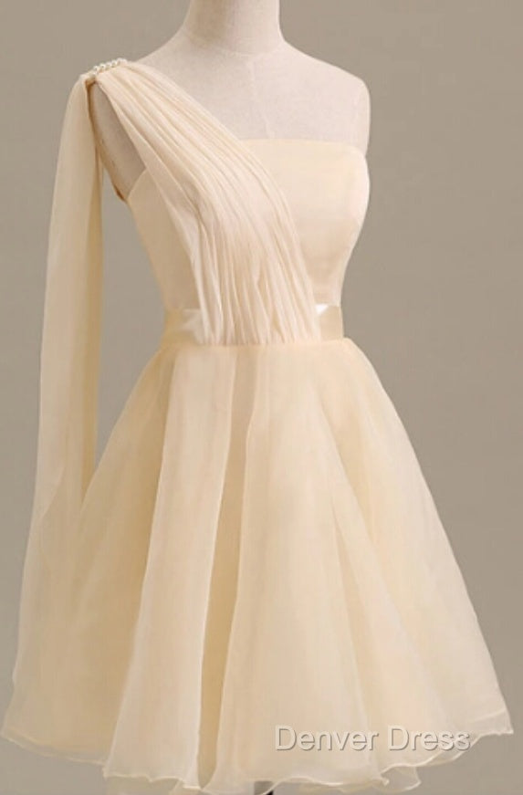 Elegant Short Tulle A Line Dress,One Shoulder Homecoming Dresses