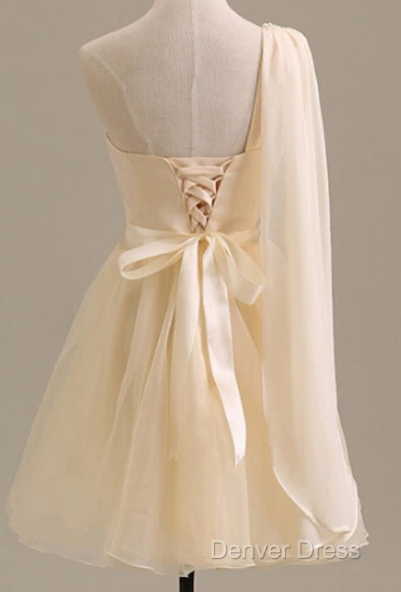 Elegant Short Tulle A Line Dress,One Shoulder Homecoming Dresses