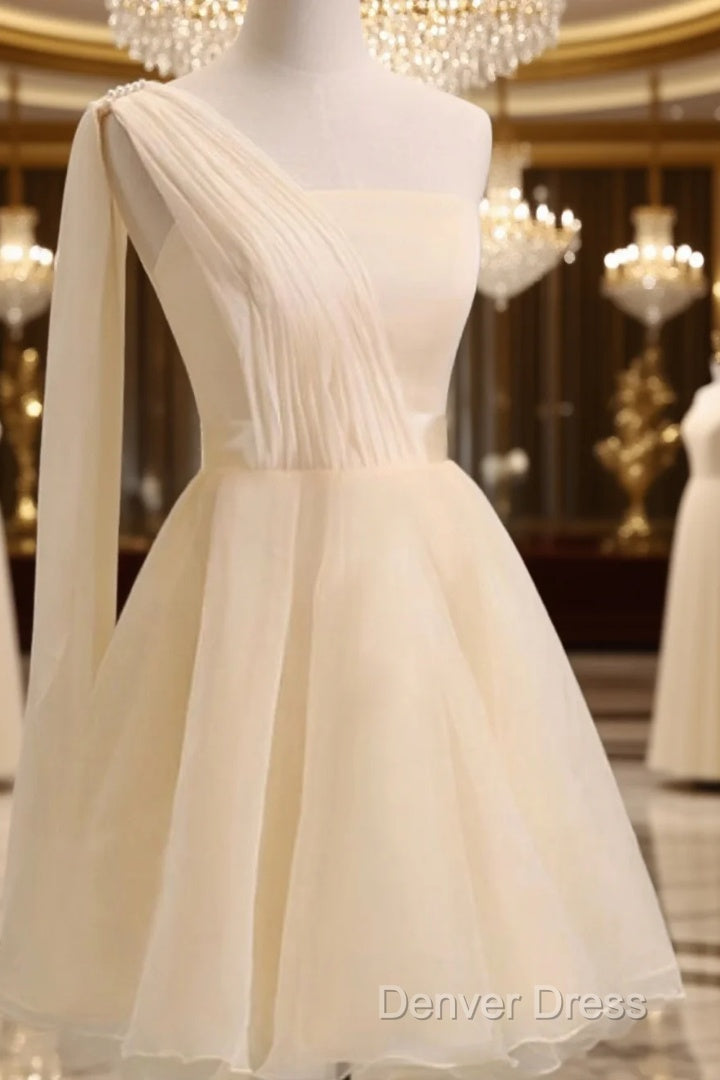 Elegant Short Tulle A Line Dress,One Shoulder Homecoming Dresses Main image