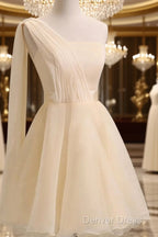 Elegant Short Tulle A Line Dress,One Shoulder Homecoming Dresses