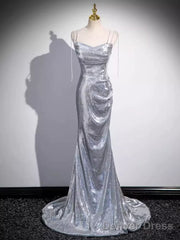 Elegant Silver Sequin Mermiad Prom Dress Long Evening Dress