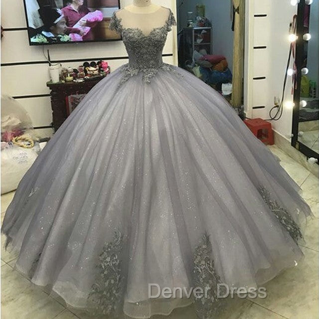 Elegant Silver Tulle Ball Gowns Prom Dresses Lace Appliques Secondary image