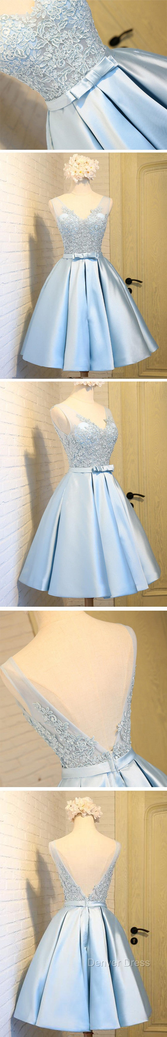 Elegant Sleeveless Deep V Back Appliques Clairvoyant Outfit Satin Skirt Tea Length Homecoming Dresses