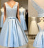 Elegant Sleeveless  Deep V Back  Appliques Clairvoyant Outfit Satin Skirt Tea Length Homecoming Dresses