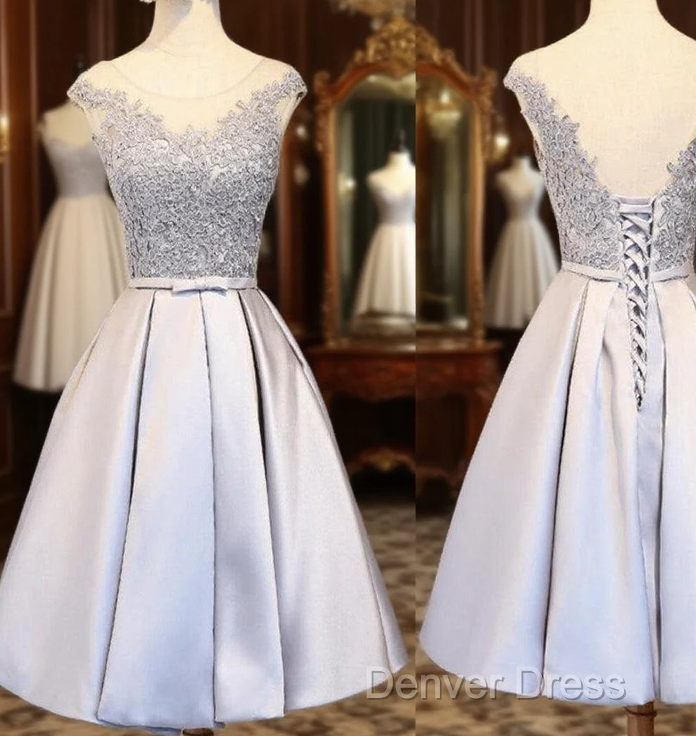 Elegant Sleeveless  Lace Up Back  Appliques Clairvoyant Outfit Satin Skirt Tea Length Homecoming Dresses