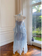Elegant Spaghetti Straps Blue Chiffon Homecoming Dress Birthday Dresses